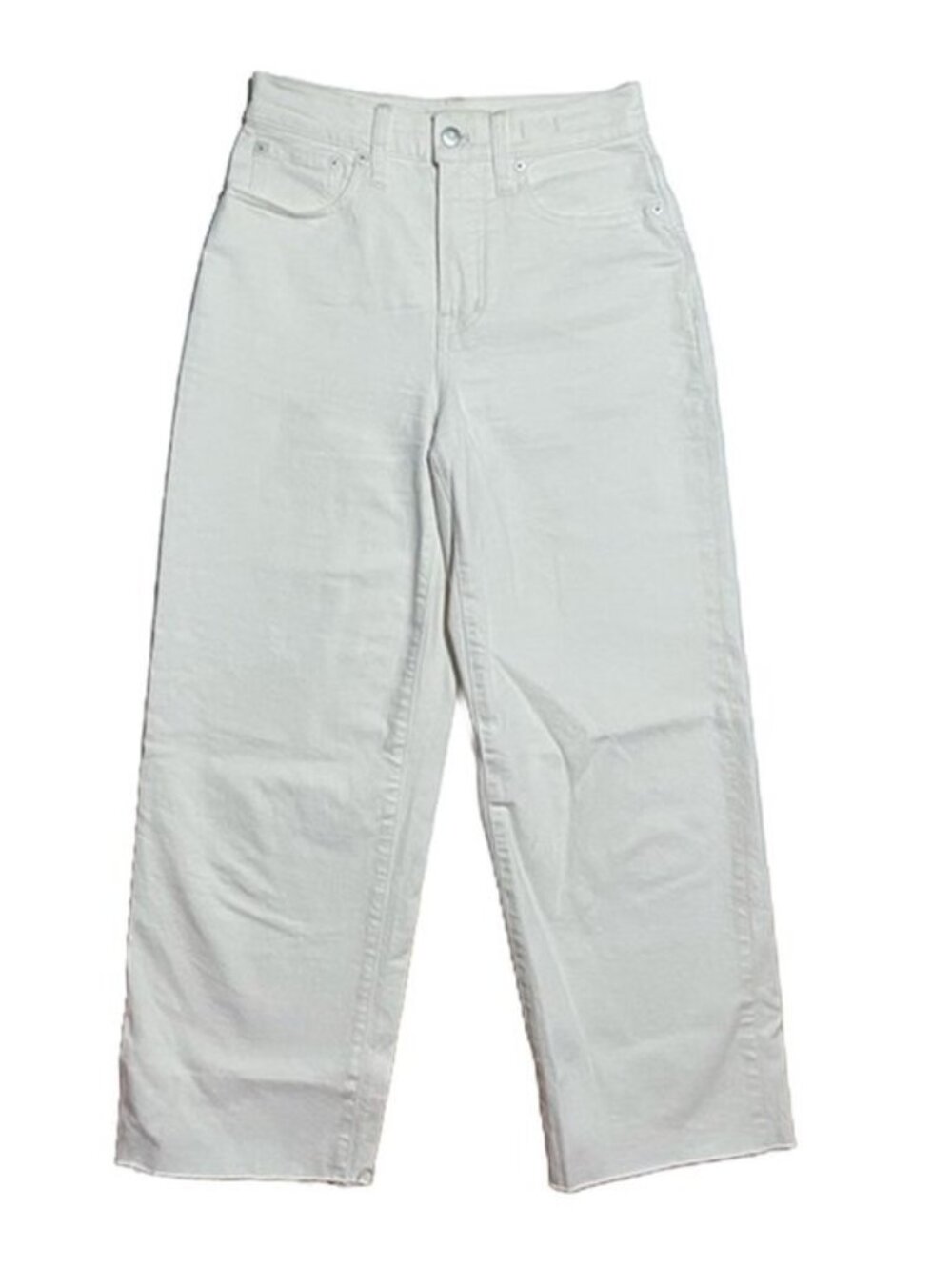 High Rise Raw Hem Wide Leg Cropped Denim Jeans